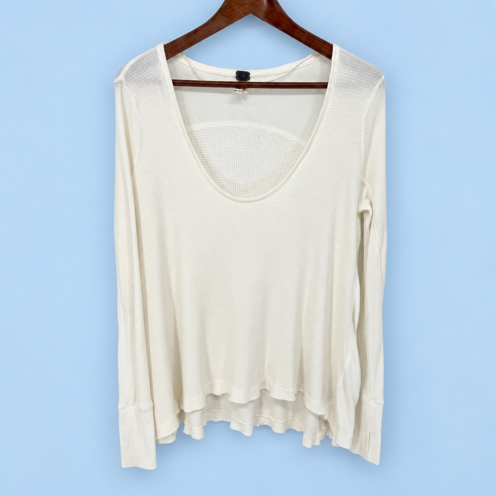 We The Free Catalina Thermal Top Women S White Waffle Knit Scoop Neck Oversized